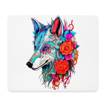 Wolf mit Blumen Mädchen - Mousepad (Querformat) - Weiß - Vorne