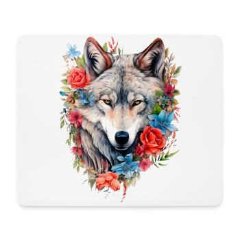 Wolf mit Blumen Mädchen - Mousepad (Querformat) - Weiß - Vorne