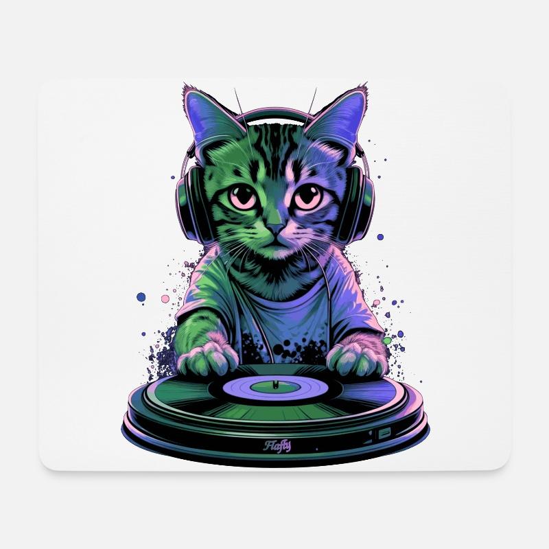 Kitty DJ 🎧 - Mousepad (Querformat) - Weiß