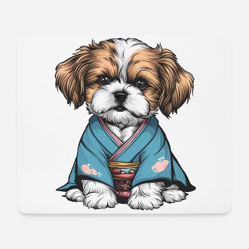Shih Tzu im Kimono - Mousepad (Querformat) - Weiß
