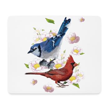 Der nördliche Kardinal und der blaue Eichelhäher - Mousepad (Querformat) - Weiß - Vorne