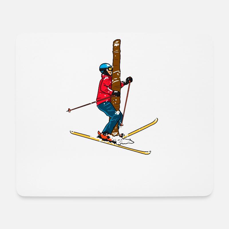 Skifahrer lustig Baum Kollision Geschenkidee - Mousepad (Querformat) - Weiß