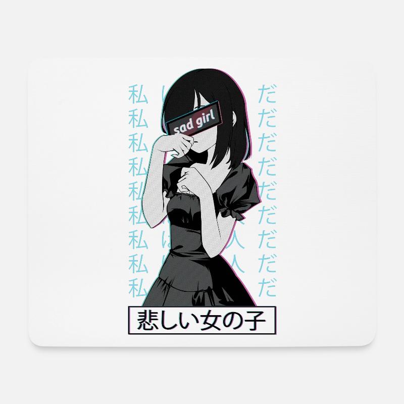 Anime Sad Waifu - Mousepad (Querformat) - Weiß