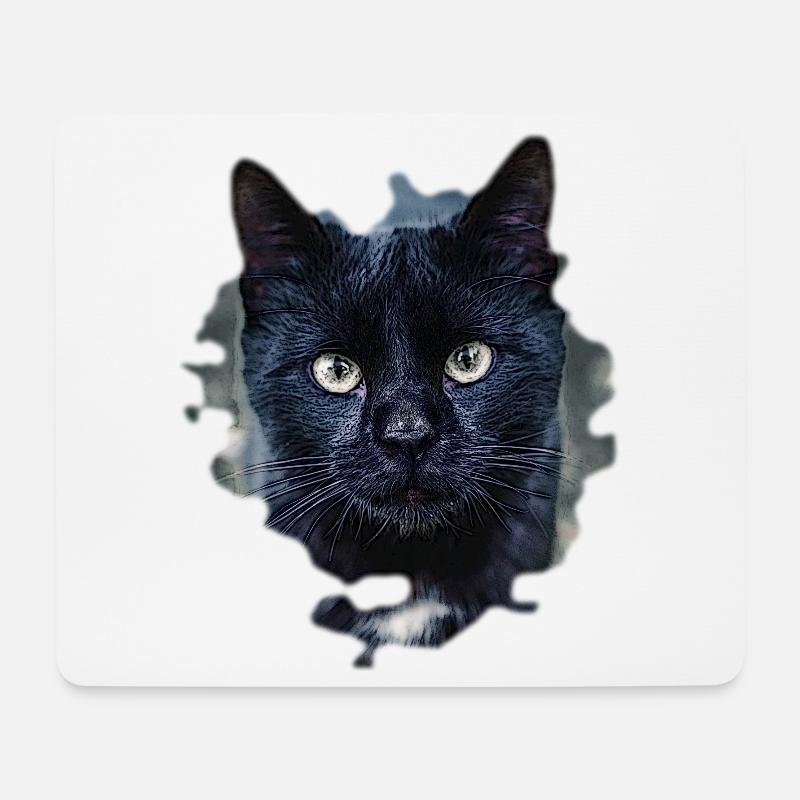 black cat chat noir - Tapis de souris (format paysage) - blanc