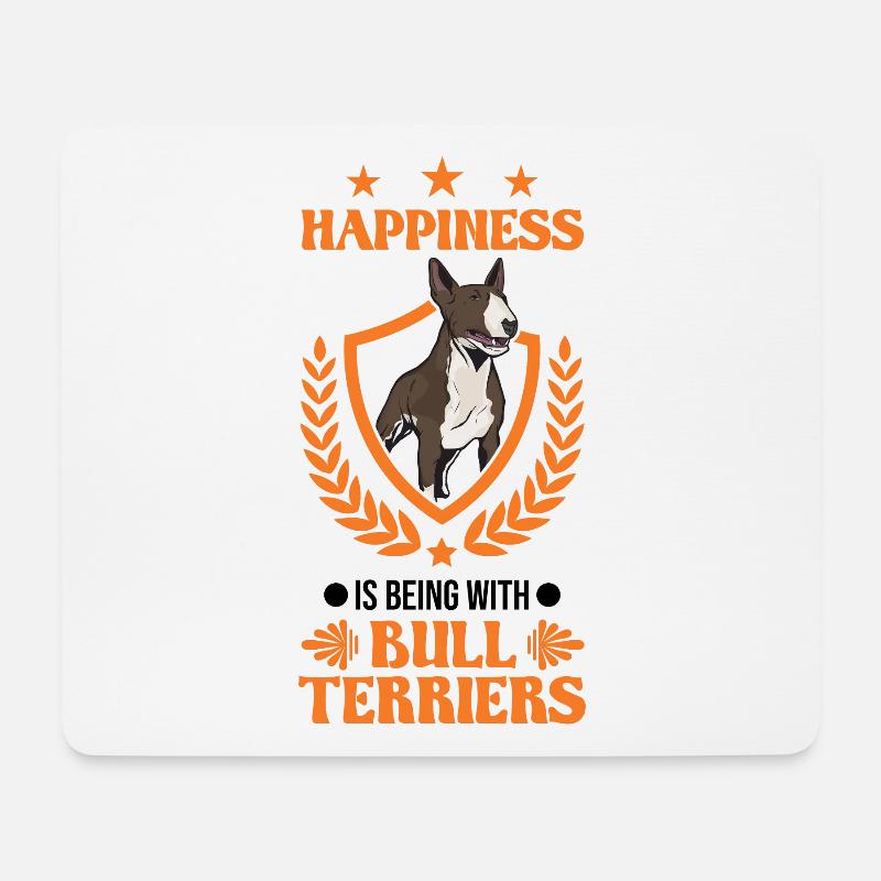 Happiness is being with Bull Terriers Bullterrier - Mousepad (Querformat) - Weiß