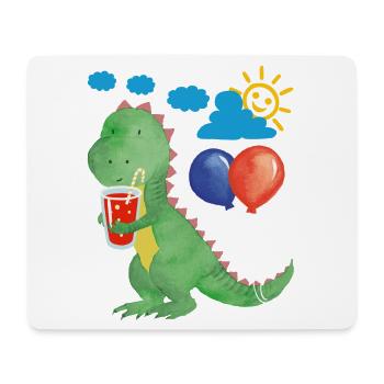 Small dino with refreshment and balloons - Mouse Pad (horizontal) - white - Front