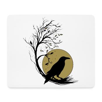 Rabe Vollmond Baum Magie Herbst Gothic Wicca - Mousepad (Querformat) - Weiß - Vorne
