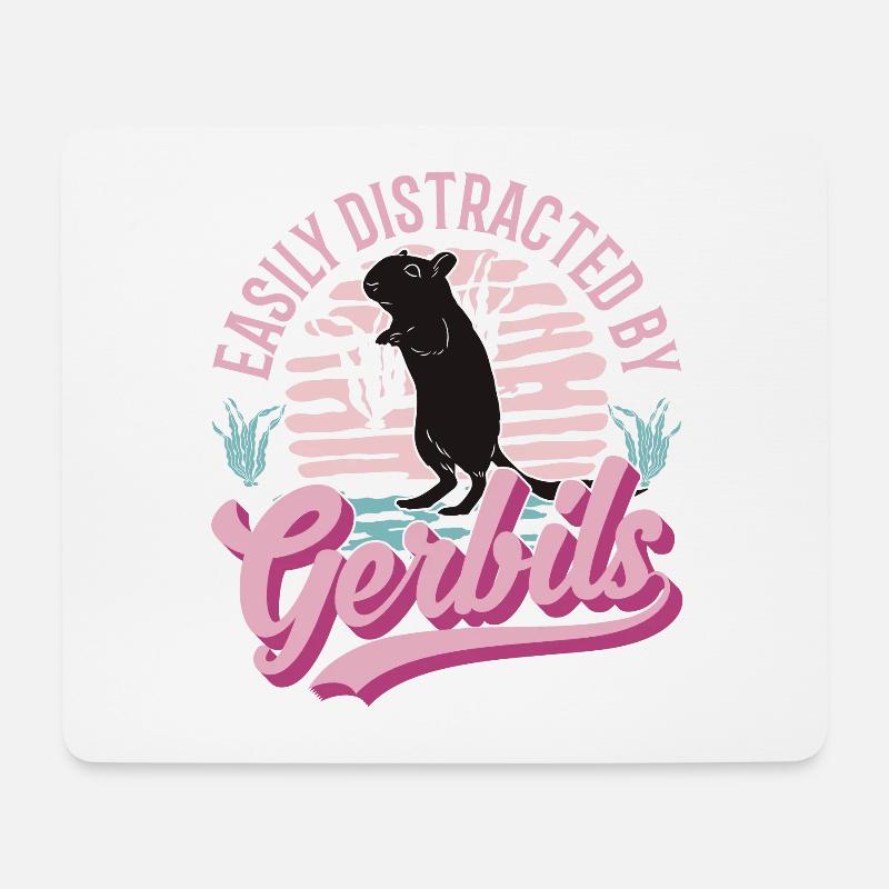 Easily distracted by Gerbils Rennratte Rennmaus - Mousepad (Querformat) - Weiß