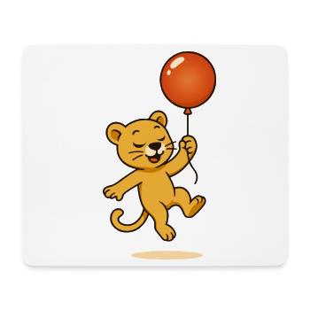 Cheerful lion with balloon soaring through the air - Mouse Pad (horizontal) - white - Front