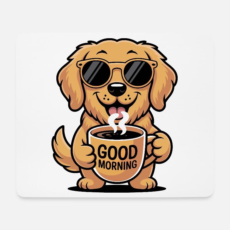 Golden Retriever Kaffeemorgen - Mousepad (Querformat) - Weiß