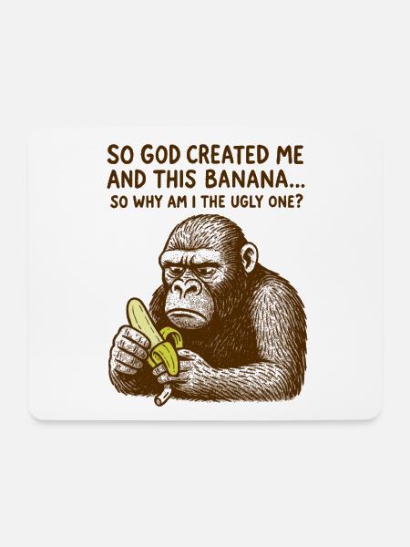 Lustige Gorilla Banane Witz Retro Humor T-Shirt - Mousepad (Querformat) - Weiß