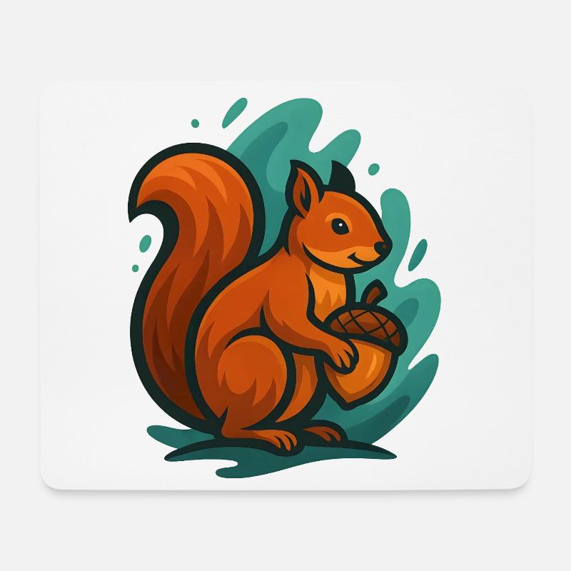 Eichhörnchen mit Nuss in bunten Wellen - Mousepad (Querformat) - Weiß