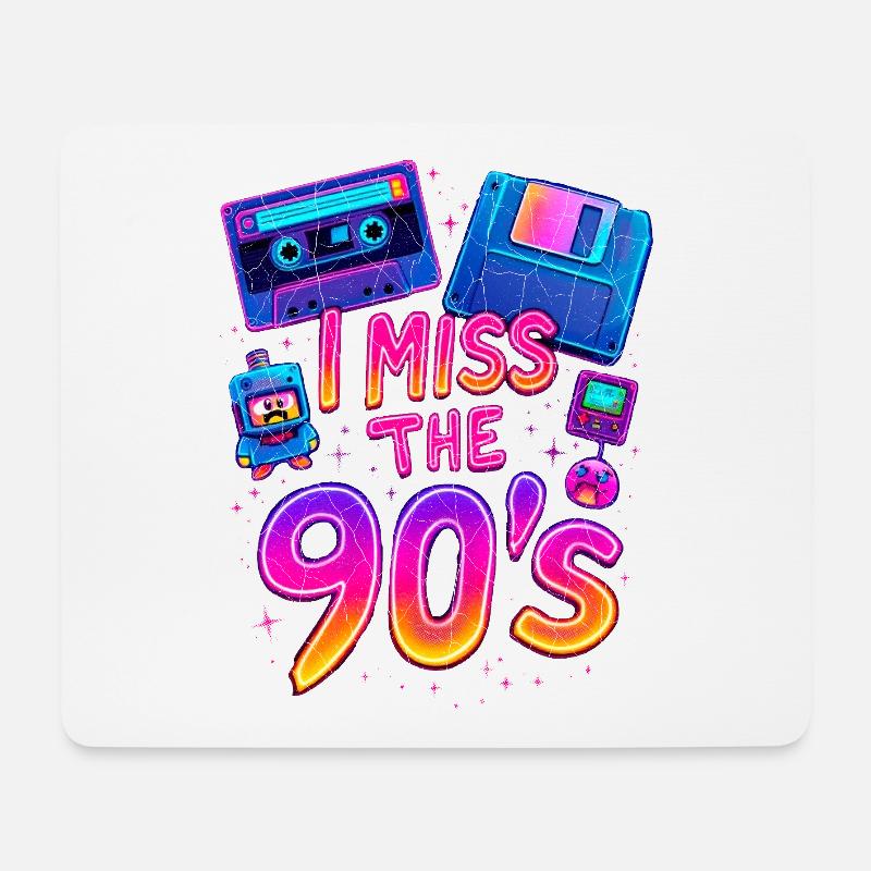 Ich vermisse die 90er – Neon-Retro-Nostalgie - Mousepad (Querformat) - Weiß