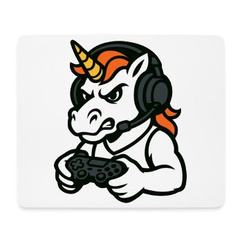 Wildes Einhorn-Gamer-Maskottchen mit Headset - Mousepad (Querformat) - Weiß - Vorne