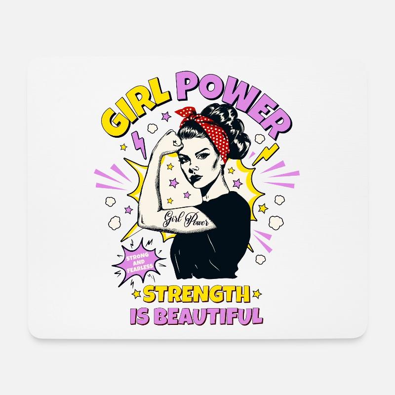 Frau Pop Art Girl Power Frauenpower Mädchen Stark - Mousepad (Querformat) - Weiß