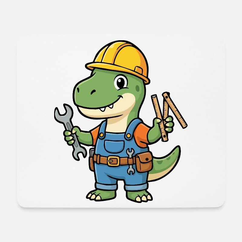 Dino Bauarbeiter mit Werkzeugen - Mousepad (Querformat) - Weiß