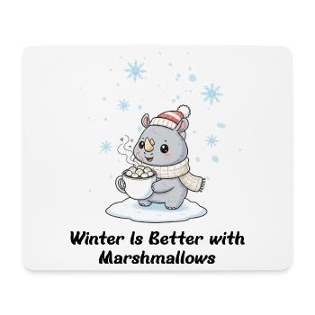 Winter Nashorn - Marshmallows & Kakao Geschenk - Mousepad (Querformat) - Weiß - Vorne