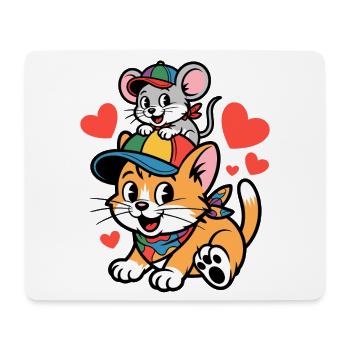 Chat et souris : Amitié avec le cœur - Tapis de souris (format paysage) - blanc - Devant