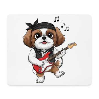 Pfotenrocker : Chien avec guitare électrique - Tapis de souris (format paysage) - blanc - Devant