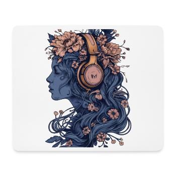 Frau mit Kopfhörer blau - Mousepad (Querformat) - Weiß - Vorne