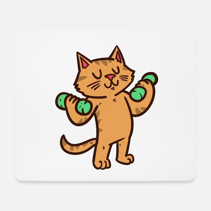 Le chat haltère entraîne les biceps - Tapis de souris (format paysage) - blanc