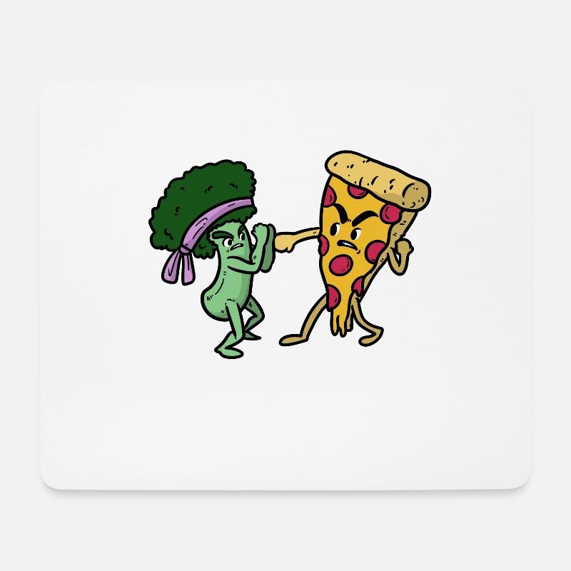 Brokkoli gegen Pizza - Mousepad (Querformat) - Weiß