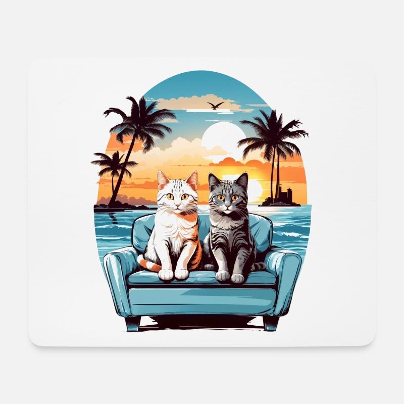 Katzen am Meer - Mousepad (Querformat) - Weiß