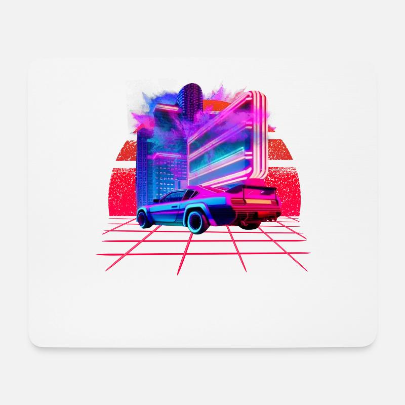 Vaporwave City Sunset - Mousepad (Querformat) - Weiß