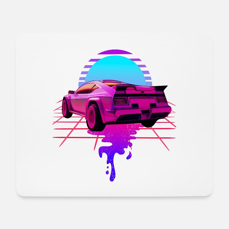 Retro Wave Sport Car Sunset - Mousepad (Querformat) - Weiß