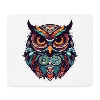 Bunte Boho Eule mit bunten Federn, geometrisch - Mousepad (Querformat) - Weiß - Vorne
