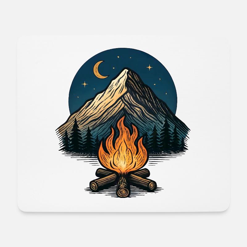 Bergmond Lagerfeuer Nacht - Mousepad (Querformat) - Weiß