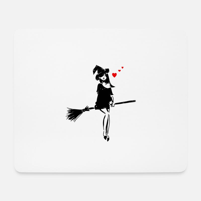 Witch on witch's bbe with heart and witch hat - Mouse Pad (horizontal) - white