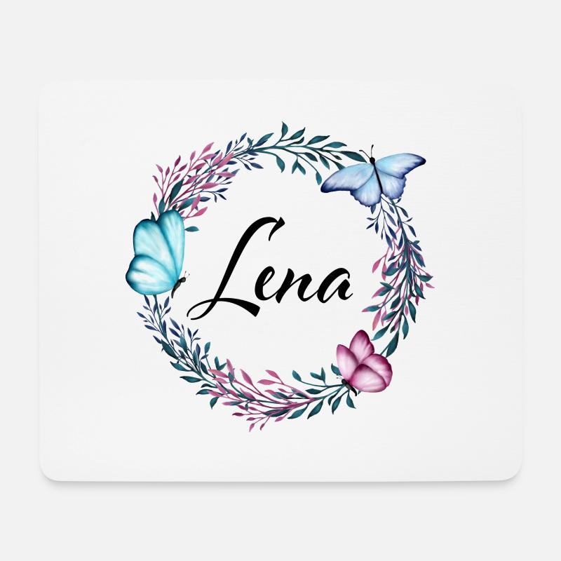 Lena, Name, Schriftzug, Blumenkranz, Geschenk - Mousepad (Querformat) - Weiß
