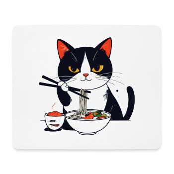 Cat Eats Sushi with Chopsticks Ramen Charm Noodles - Mouse Pad (horizontal) - white - Front
