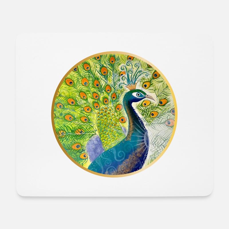 Prächtiger Pfau mit Krone - Mousepad (Querformat) - Weiß