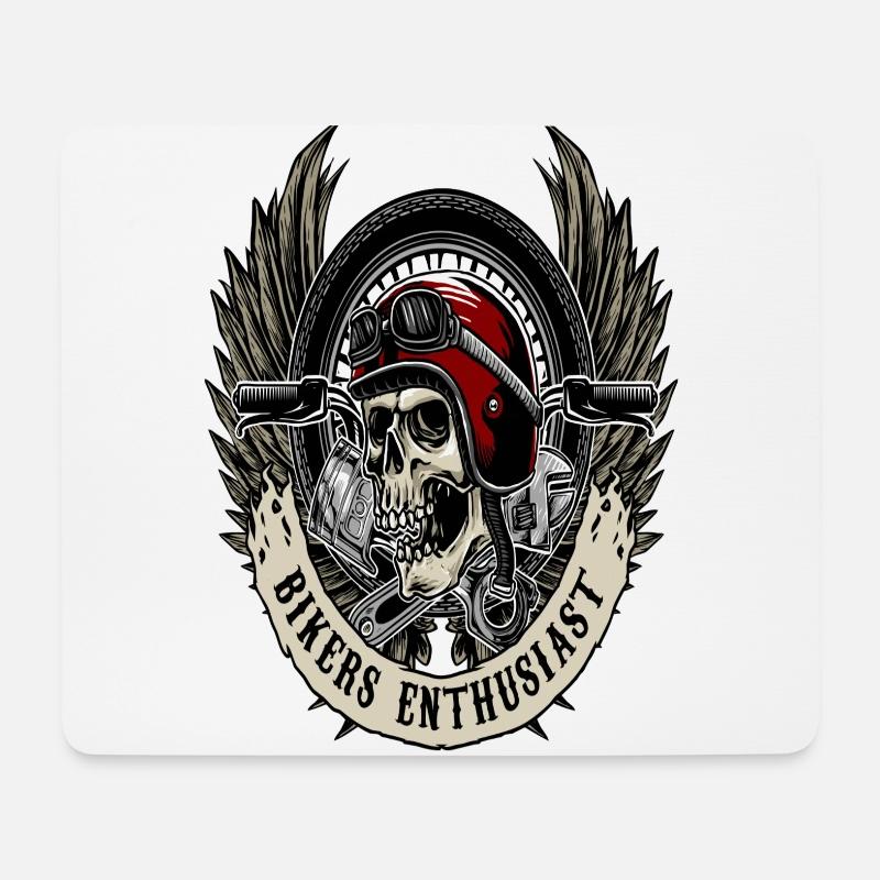 Schädel Biker shirt Skull Biker - Mouse Pad (horizontal) - white