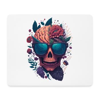Crâne et fleurs, Crâne avec lunettes - Tapis de souris (format paysage) - blanc - Devant