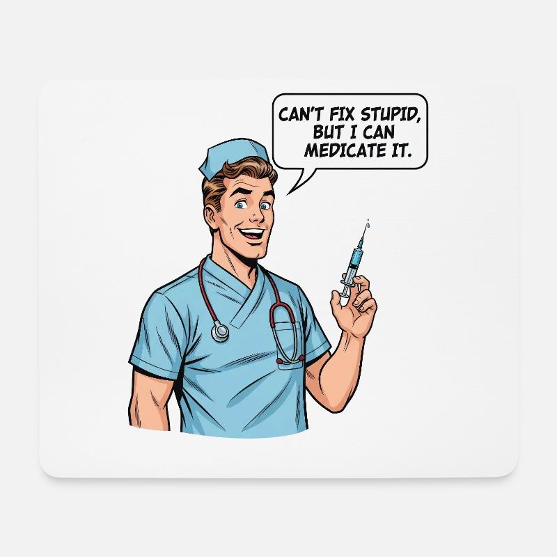 Lustiger Pfleger Spruch – Dummheit Medikation - Mousepad (Querformat) - Weiß