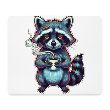 Coffee lover raccoon – morning grouch - Mouse Pad (horizontal) - white - Front