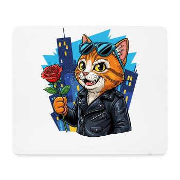 Coole Katze mit Rose – Charme Offensive! - Mousepad (Querformat) - Weiß - Vorne