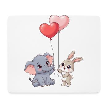 Süße Tierliebe: Elefant & Hase Herzballon - Mousepad (Querformat) - Weiß - Vorne