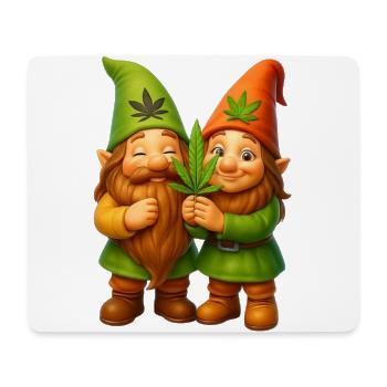 Knuffiges Zwergenpaar mit Cannabisblatt - Weed - Mousepad (Querformat) - Weiß - Vorne