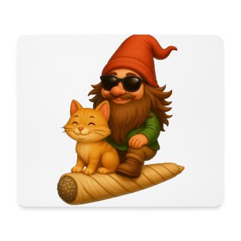 Cooler Zwerg mit Katze auf Joint fliegend - Weed - Mousepad (Querformat) - Weiß - Vorne