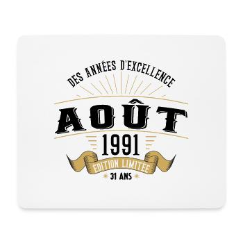 31 Ans Anniversaire Vintage Né(e) en Août 1991 - Tapis de souris (format paysage) - blanc - Devant