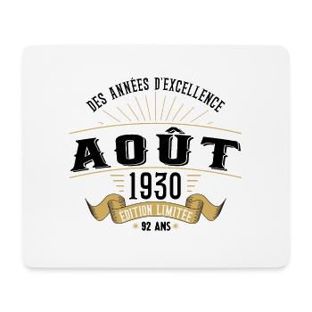 92 Ans Anniversaire Vintage Né(e) en Août 1930 - Tapis de souris (format paysage) - blanc - Devant