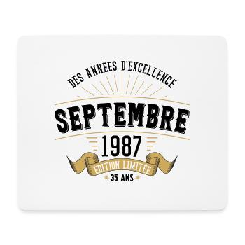 35 Ans Anniversaire Vintage Né(e) Septembre 1987 - Tapis de souris (format paysage) - blanc - Devant
