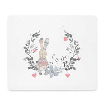 Kaninchen Blumen | Herzen Hase | Valentinstag - Mousepad (Querformat) - Weiß - Vorne