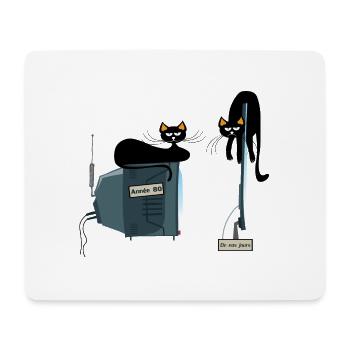 chat sur tele tv television dort dormir sieste hum - Tapis de souris (format paysage) - blanc - Devant