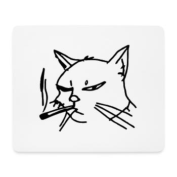 Smoking Cat Line Art - Mouse Pad (horizontal) - white - Front