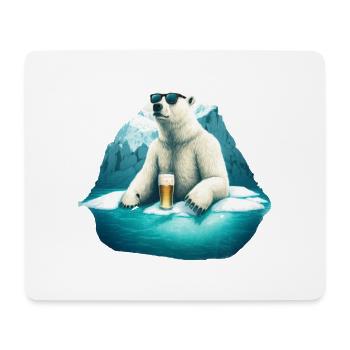 Ours polaire cool avec bière et lunettes de soleil - Tapis de souris (format paysage) - blanc - Devant